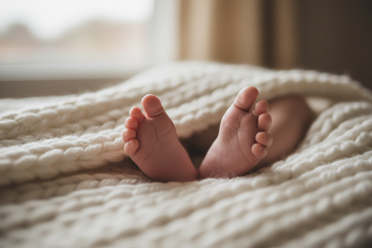 baby feet on a cozy blanket