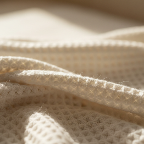 close up image of a baby blanket in organic cotton